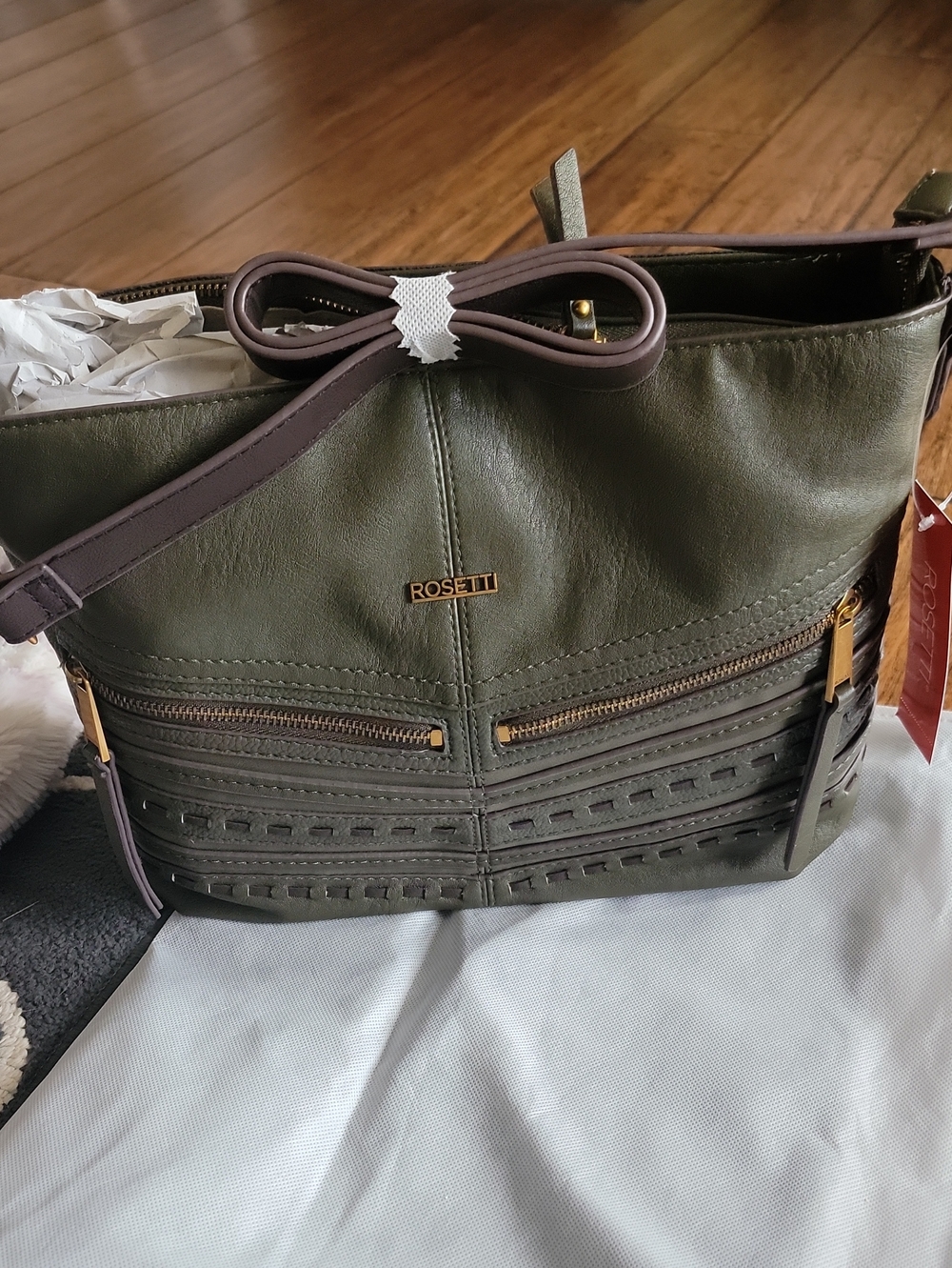 NWT Rosetti Olive Green Shoulder Bag with Laser-Cut Detail